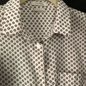 Van Heusen cream blouse, black sunburst/flower, S